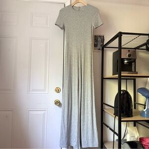 TALA heather grey rib ribbed‎ short sleeve modal soft wide leg jumpsuit
